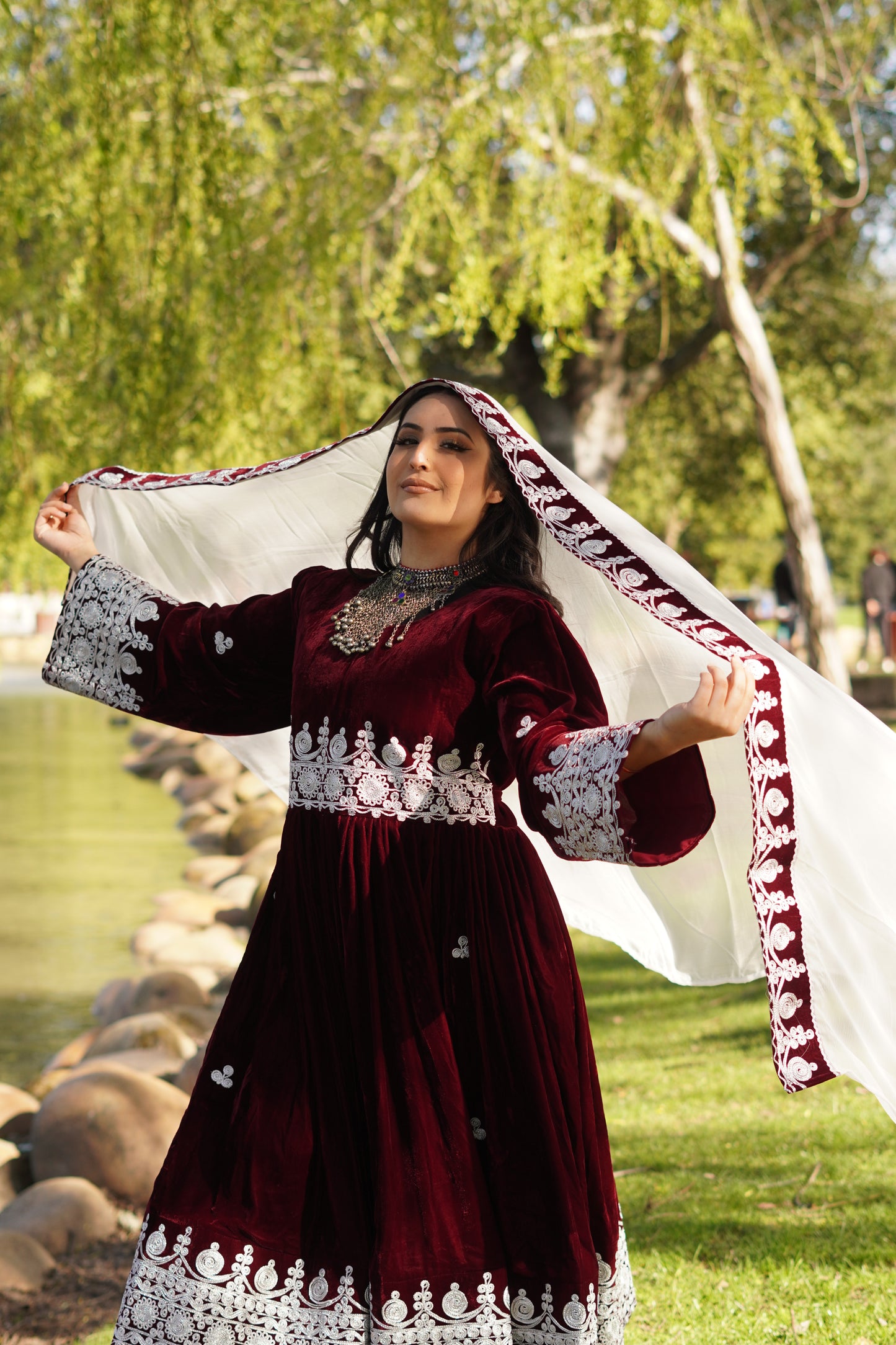 Velvet Maroon Afghan Dress