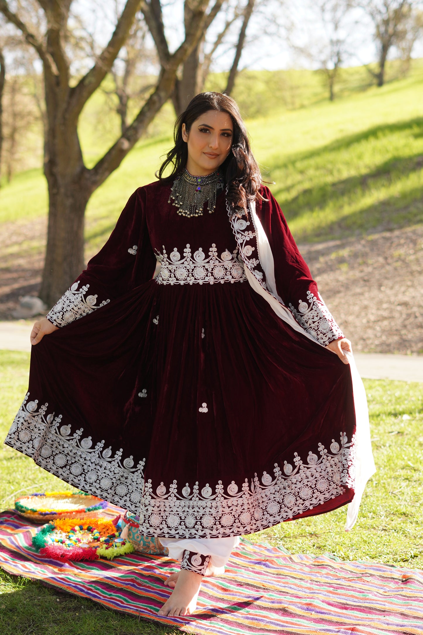 Velvet Maroon Afghan Dress